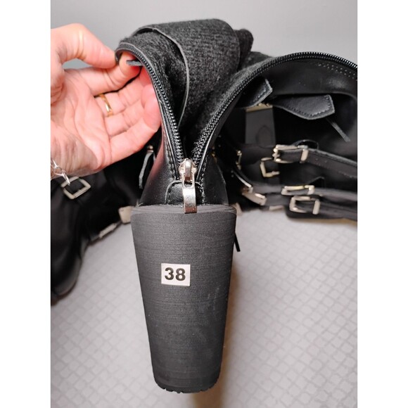 Goth Buckle Platform Knee High Boots Metal Punk Rock Band Platform Wedge Sz 7 - Picture 8 of 10